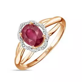 Кольцо c бриллиантами и облагороженным рубином