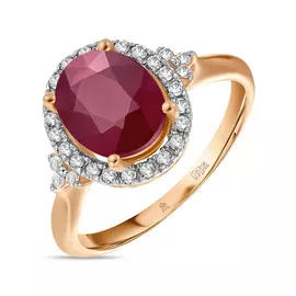 Кольцо c бриллиантами и облагороженным рубином