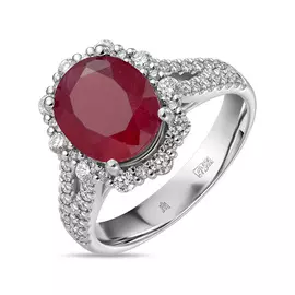 Кольцо c бриллиантами и облагороженным рубином