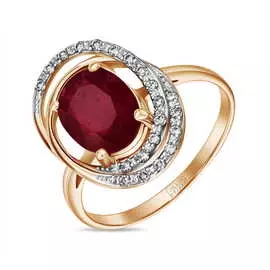 Кольцо c бриллиантами и облагороженным рубином