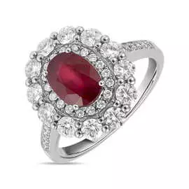 Кольцо c бриллиантами и облагороженным рубином