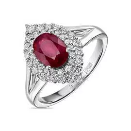 Кольцо c бриллиантами и облагороженным рубином
