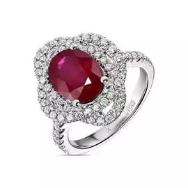 Кольцо c бриллиантами и облагороженным рубином