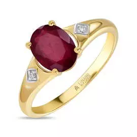 Кольцо c бриллиантами и облагороженным рубином
