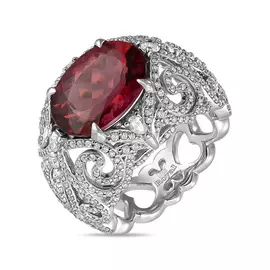 Кольцо c бриллиантами и рубеллитом