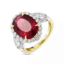 Кольцо c бриллиантами и рубеллитом
