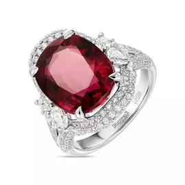 Кольцо c бриллиантами и рубеллитом