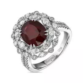 Кольцо c бриллиантами и рубином
