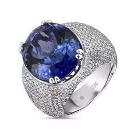 Кольцо c бриллиантами и танзанитами