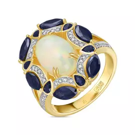 Кольцо c бриллиантами, опалом и сапфирами