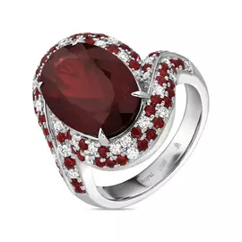 Кольцо c бриллиантами, рубеллитом и рубинами