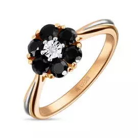 Кольцо c бриллиантом и сапфирами