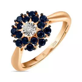 Кольцо c бриллиантом и цветными сапфирами