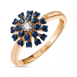 Кольцо c бриллиантом и цветными сапфирами