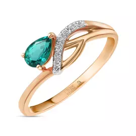 Золотое Кольцо c гидротермальным изумрудом и фианитами