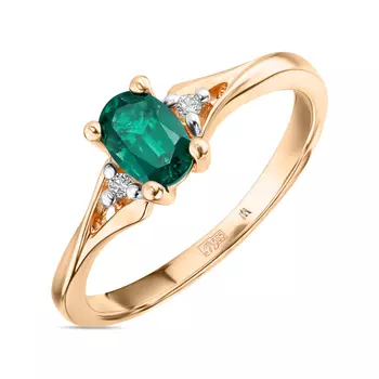 Кольцо c гидротермальным изумрудом и фианитами