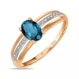 Кольцо c лондон топазом и фианитами