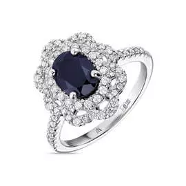 Кольцо c бриллиантами и цветными сапфирами