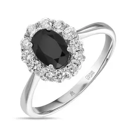 Кольцо c выращенным бриллиантом и цветными сапфирами