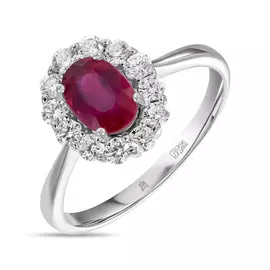 Кольцо c выращенным бриллиантом и облагороженным рубином