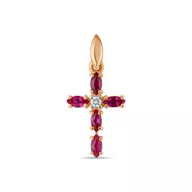 Крест c бриллиантом и рубинами