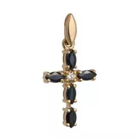 Крест c бриллиантом и сапфирами