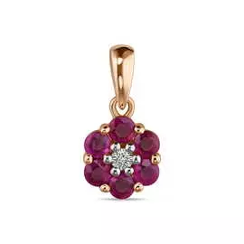 Подвеска c бриллиантом и рубинами