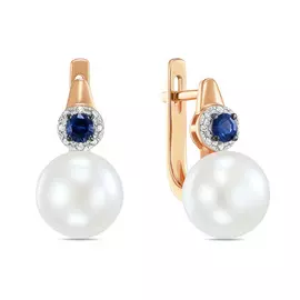 Серьги c бриллиантами, жемчугом и сапфирами