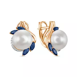 Серьги c бриллиантами, жемчугом и сапфирами