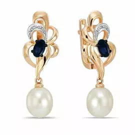Серьги c бриллиантами, жемчугом и сапфирами