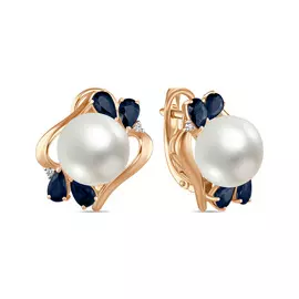 Серьги c бриллиантами, жемчугом и сапфирами