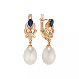 Серьги c бриллиантами, жемчугом и сапфирами