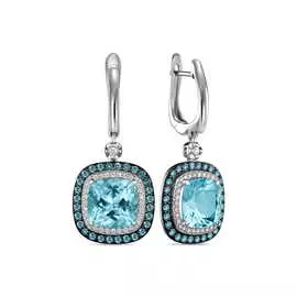 Серьги c аквамаринами, бриллиантами и цветными бриллиантами