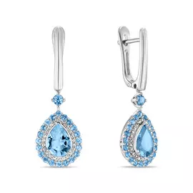 Серьги c аквамаринами, топазами и бриллиантами