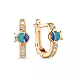 Серьги c эмалью и фианитами