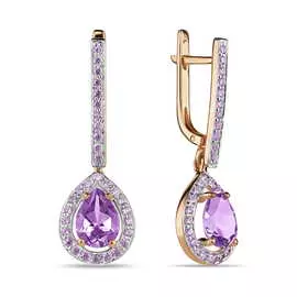 Серьги c аметистами и фианитами