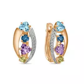 Серьги c аметистами, топазом, хризолитами и фианитами
