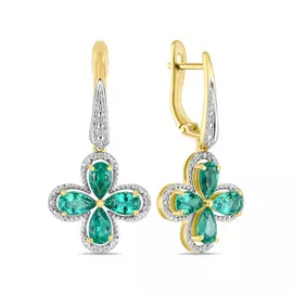 Серьги c бриллиантами и гидротермальным изумрудом