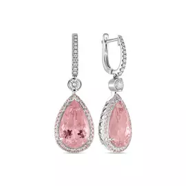 Серьги c цветными бриллиантами, бриллиантами и морганитами