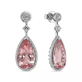 Серьги c цветными бриллиантами, бриллиантами и морганитами