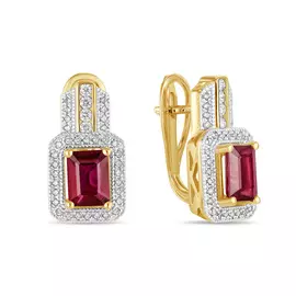 Серьги c бриллиантами и облагороженный рубинами