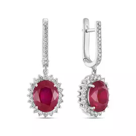 Серьги c бриллиантами и облагороженным рубином