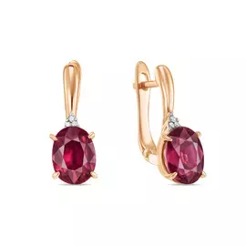 Серьги c бриллиантами и облагороженным рубином