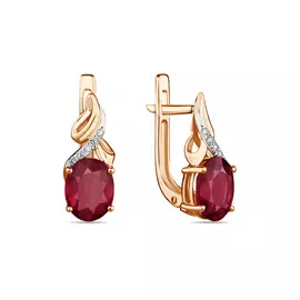 Серьги c бриллиантами и облагороженным рубином