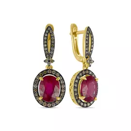 Серьги c бриллиантами и облагороженным рубином