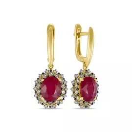 Серьги c бриллиантами и облагороженным рубином