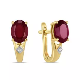 Серьги c бриллиантами и облагороженным рубином