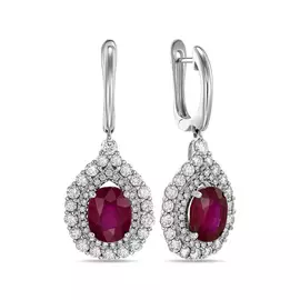 Серьги c бриллиантами и облагороженным рубином