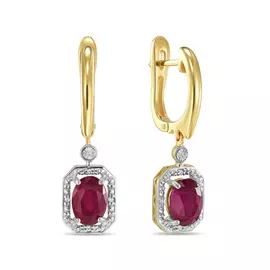 Серьги c бриллиантами и облагороженным рубином