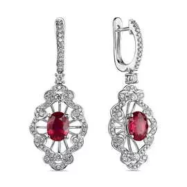 Серьги c бриллиантами и облагороженным рубином